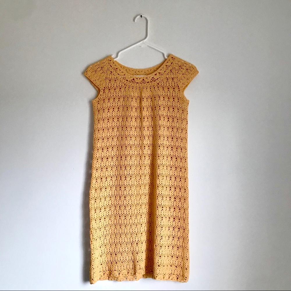 Handmade Yellow Crochet Dress with Cap Sleeves